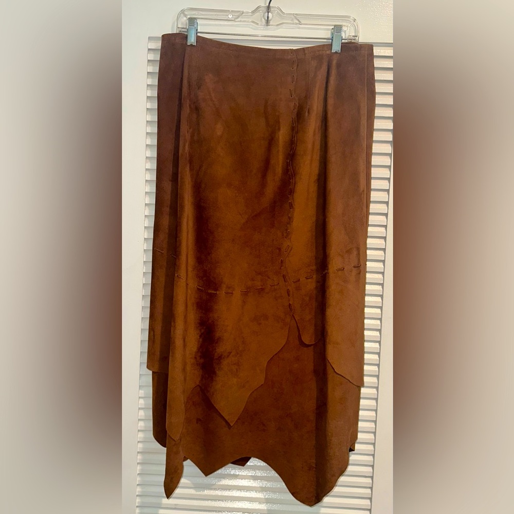 Women’s long soft suede skirt, brown, medium/large